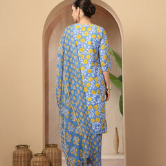 Stylum Women's Blue Floral Printed Cotton Straight Kurta Pant Dupatta Set (KPDBLUEINAYA)