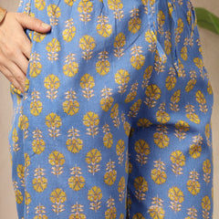 Stylum Women's Blue Floral Printed Cotton Straight Kurta Pant Dupatta Set (KPDBLUEINAYA)