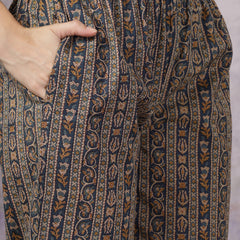 Stylum Women's Blue Ajrakh Printed Cotton Straight Angrakha Kurta Pant Dupatta Set (KPDBLUEJACKY)