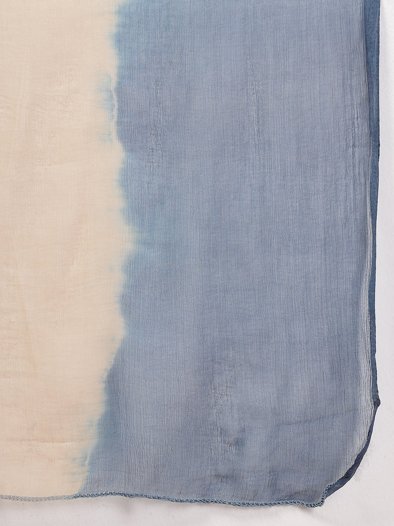 Stylum Women's Blue Ajrakh Printed Cotton Straight Angrakha Kurta Pant Dupatta Set (KPDBLUEJACKY)