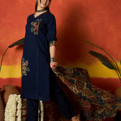 Stylum Women's Blue Solid Cotton Straight Kurta Pant Dupatta Set (KPDBLUEJIMAN)