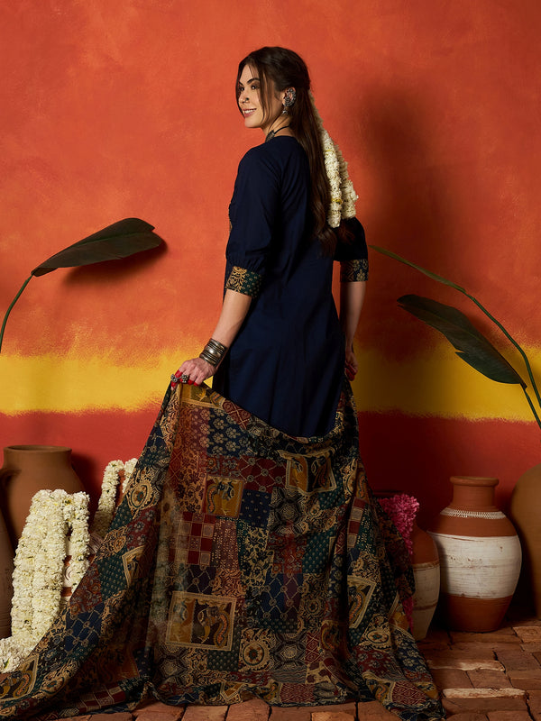 Stylum Women's Blue Solid Cotton Straight Kurta Pant Dupatta Set (KPDBLUEJIMAN)