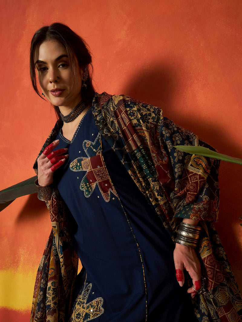 Stylum Women's Blue Solid Cotton Straight Kurta Pant Dupatta Set (KPDBLUEJIMAN)