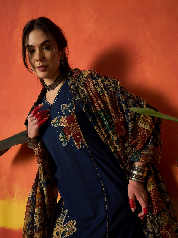 Stylum Women's Blue Solid Cotton Straight Kurta Pant Dupatta Set (KPDBLUEJIMAN)