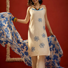 Stylum Women's Blue Solid & Embroidered Polyester Straight Kurta Pant Dupatta Set (KPDBLUEJORDAN)
