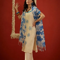 Stylum Women's Blue Solid & Embroidered Polyester Straight Kurta Pant Dupatta Set (KPDBLUEJORDAN)