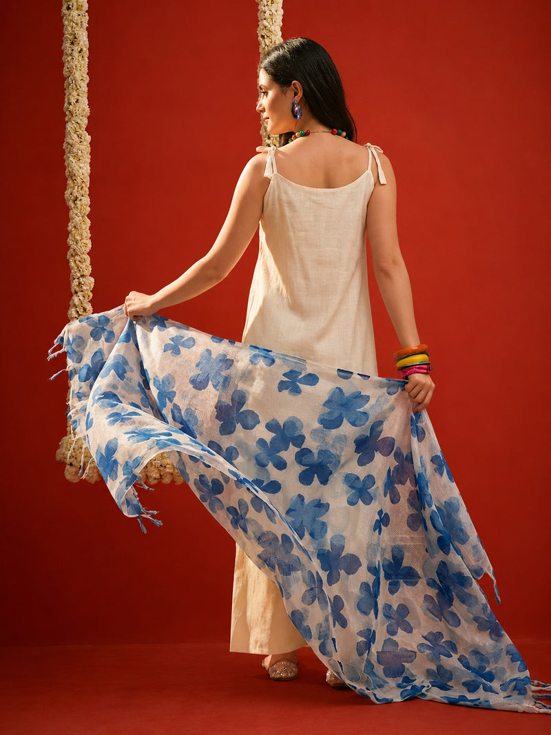 Stylum Women's Blue Solid & Embroidered Polyester Straight Kurta Pant Dupatta Set (KPDBLUEJORDAN)