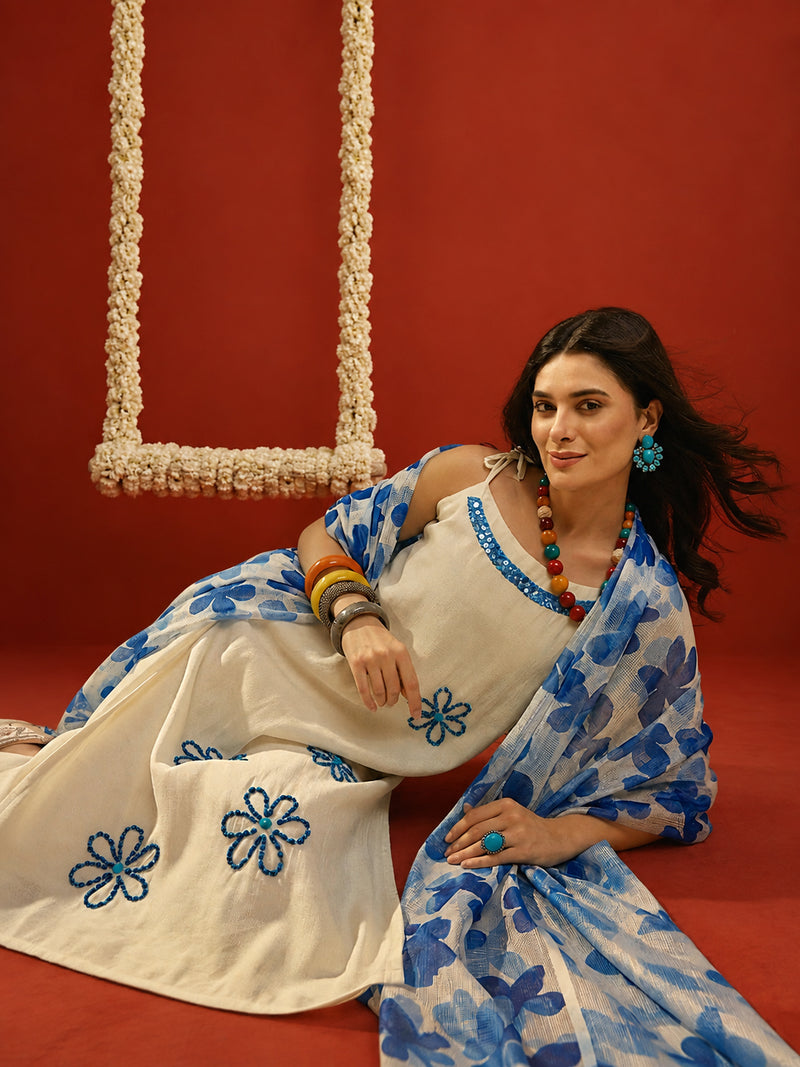 Stylum Women's Blue Solid & Embroidered Polyester Straight Kurta Pant Dupatta Set (KPDBLUEJORDAN)