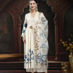 Stylum Women's Blue Floral Printed Rayon Flared Kurta Palazzo Dupatta Set (KPDBLUEMINI)