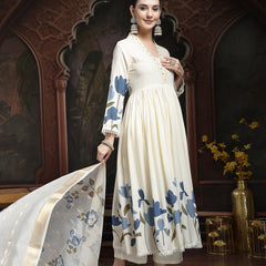 Stylum Women's Blue Floral Printed Rayon Flared Kurta Palazzo Dupatta Set (KPDBLUEMINI)