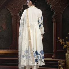 Stylum Women's Blue Floral Printed Rayon Flared Kurta Palazzo Dupatta Set (KPDBLUEMINI)