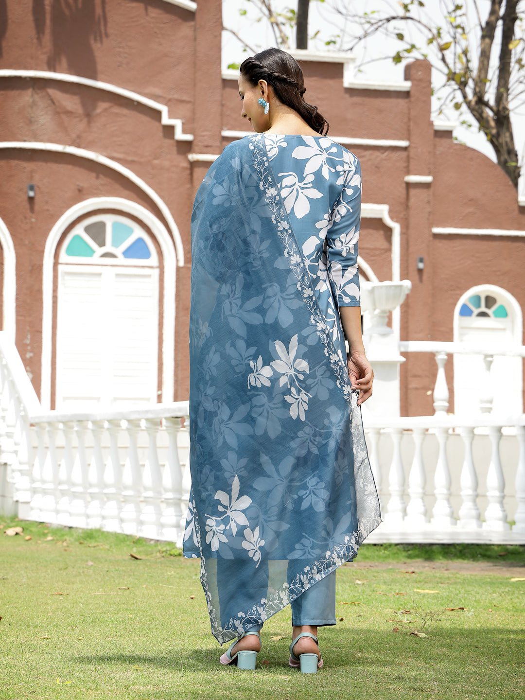 Stylum Women's Blue Floral Printed Rayon A-Line Kurta Pant Dupatta Set (KPDBLUEMORA)