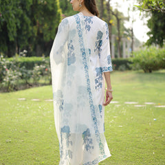 Stylum Women's Blue Floral Printed Cotton Slub Straight Kurta Pant Dupatta Set (KPDBLUEMUSK)