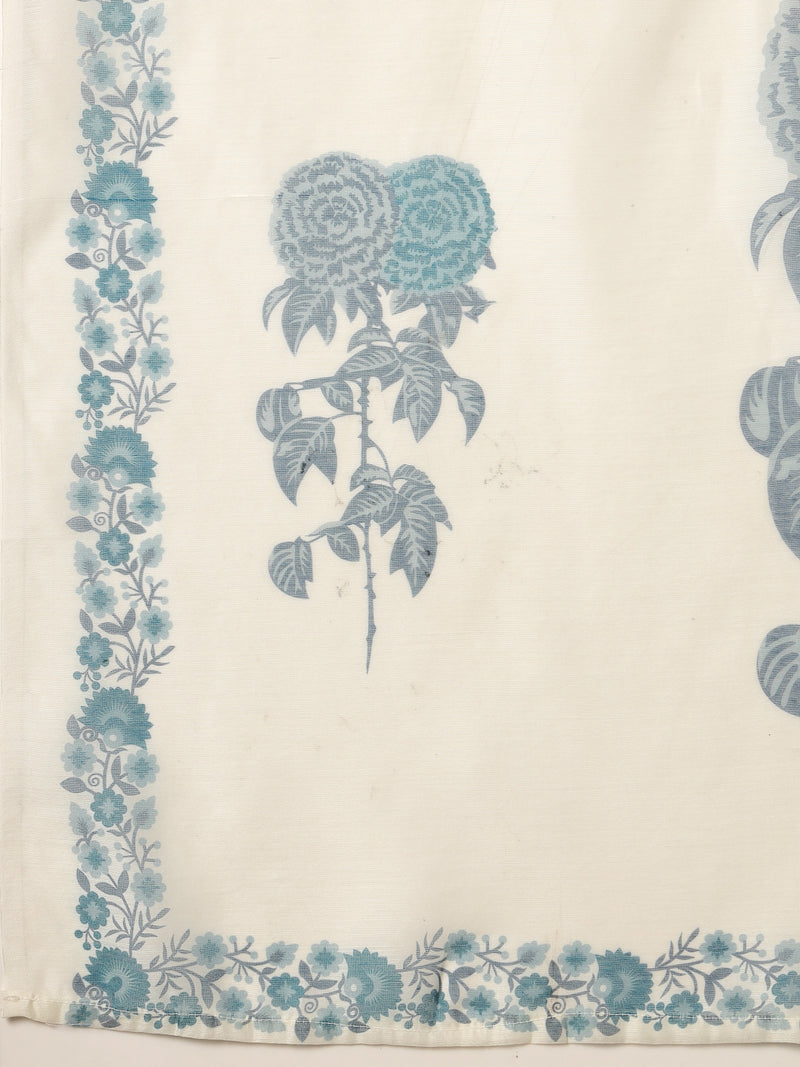 Stylum Women's Blue Floral Printed Cotton Slub Straight Kurta Pant Dupatta Set (KPDBLUEMUSK)