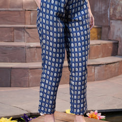 Stylum Women's Blue Ethnic Printed Cotton Blend Straight Kurta Pant Dupatta Set (KPDBLUENATU)