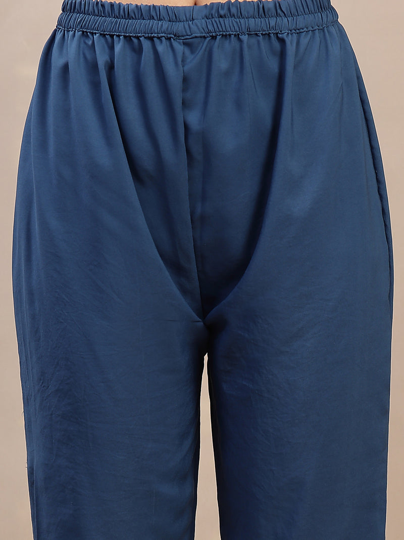 Stylum Women's Blue Floral Printed Chanderi Silk Straight Kurta Pant Dupatta Set (KPDBLUEOKHLA)