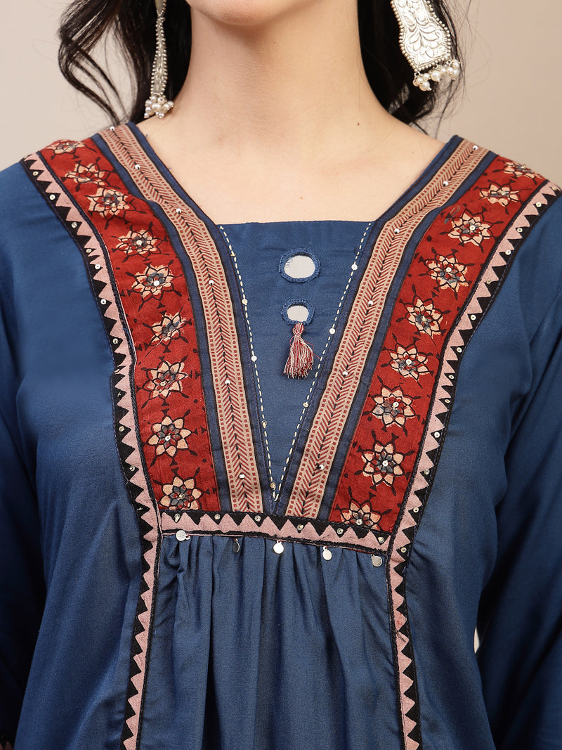 Stylum Women's Blue Solid Rayon A-Line Kurta Palazzo Dupatta Set (KPDBLUEOMNI)