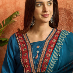 Stylum Women's Blue Solid Rayon A-Line Kurta Palazzo Dupatta Set (KPDBLUEOMNI)