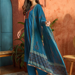 Stylum Women's Blue Solid Rayon A-Line Kurta Palazzo Dupatta Set (KPDBLUEOMNI)