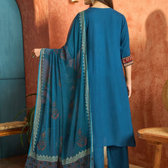 Stylum Women's Blue Solid Rayon A-Line Kurta Palazzo Dupatta Set (KPDBLUEOMNI)