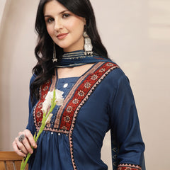 Stylum Women's Blue Solid Rayon A-Line Kurta Palazzo Dupatta Set (KPDBLUEOMNI)