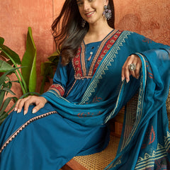 Stylum Women's Blue Solid Rayon A-Line Kurta Palazzo Dupatta Set (KPDBLUEOMNI)