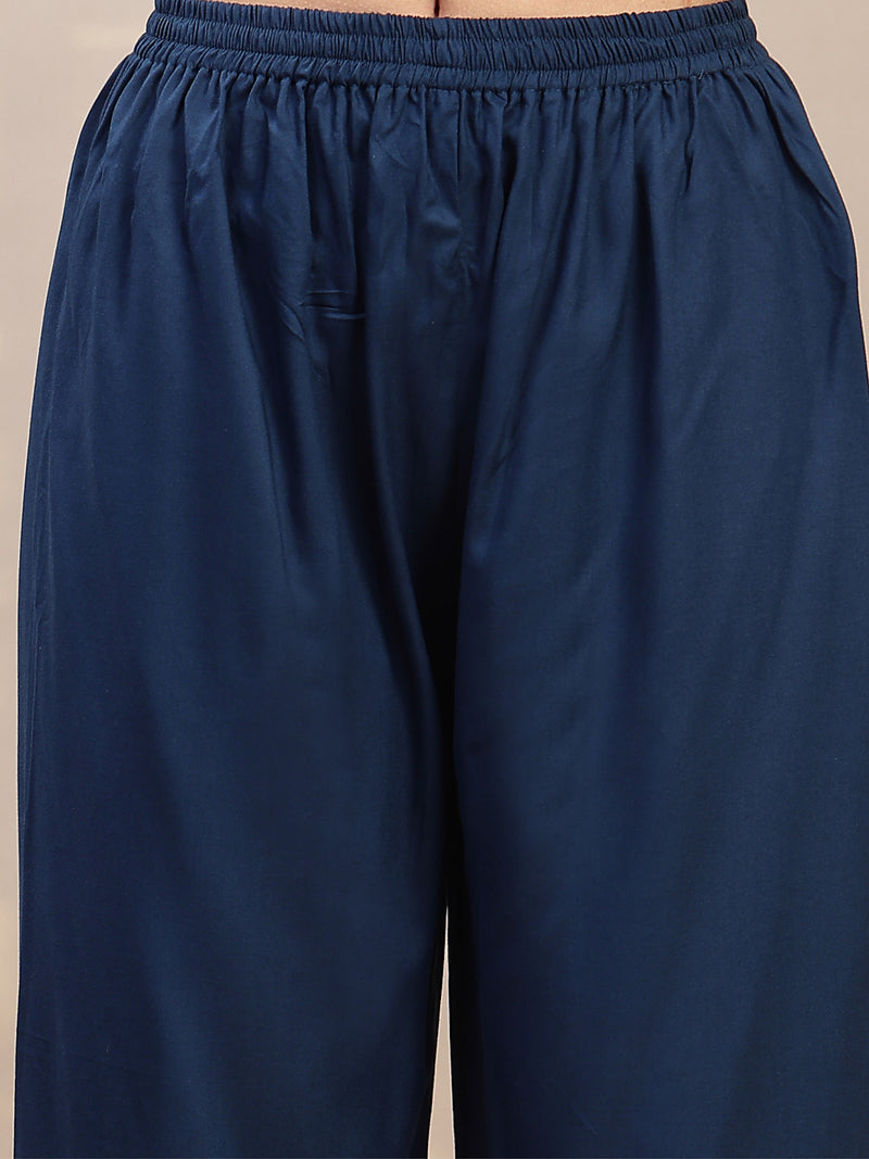 Stylum Women's Blue Solid Rayon A-Line Kurta Palazzo Dupatta Set (KPDBLUEOMNI)