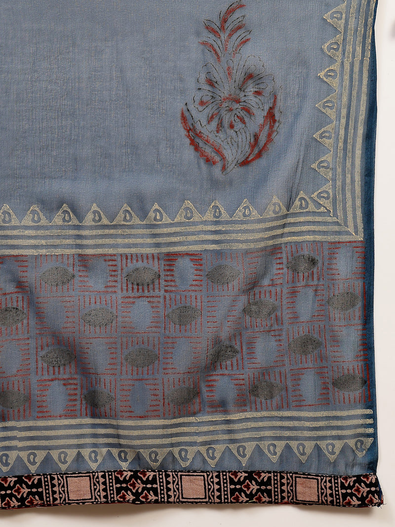 Stylum Women's Blue Solid Rayon A-Line Kurta Palazzo Dupatta Set (KPDBLUEOMNI)