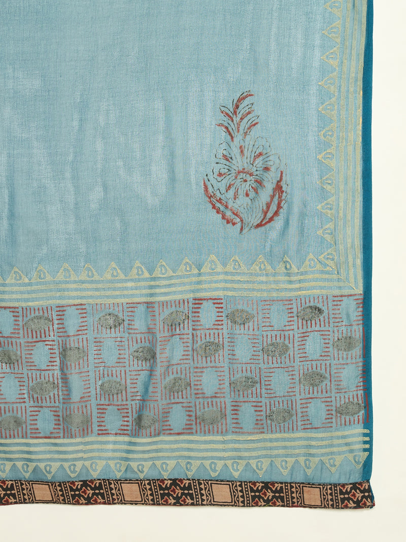 Stylum Women's Blue Solid Rayon A-Line Kurta Palazzo Dupatta Set (KPDBLUEOMNI)