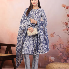 Stylum Women's Blue Printed Cotton Straight Kurta Pant Dupatta Set (KPDBLUEPATU)