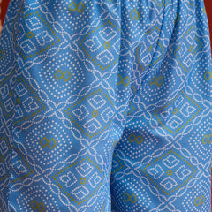 Stylum Women's Blue Bandhej Printed Cotton Straight Kurti Palazzo & Organza Dupatta Set (KPDBLUEPEDRO)