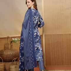 Stylum Women's Blue Floral Printed Cotton Blend Straight Kurta Pant Dupatta Set (KPDBLUEPHUGLI)