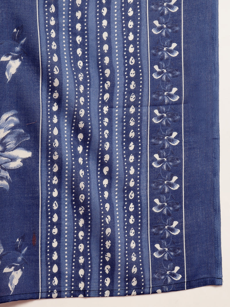 Stylum Women's Blue Floral Printed Cotton Blend Straight Kurta Pant Dupatta Set (KPDBLUEPHUGLI)