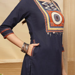 Stylum Women's Blue Solid Cotton Straight Kurta Pant Dupatta Set (KPDBLUERAWAL)