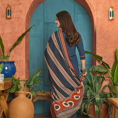 Stylum Women's Blue Solid Cotton Straight Kurta Pant Dupatta Set (KPDBLUERAWAL)