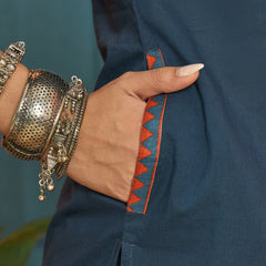 Stylum Women's Blue Solid Cotton Straight Kurta Pant Dupatta Set (KPDBLUERAWAL)