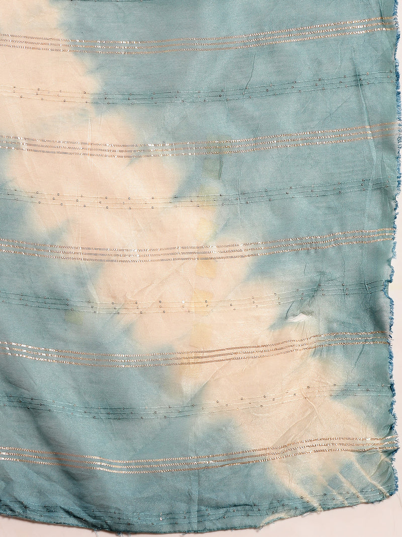 Stylum Women's Blue Floral Printed Silk Blend Straight Kurta Pant Dupatta Set (KPDBLUESEHAR)