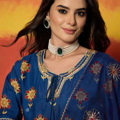 Stylum Women's Blue Floral Printed Rayon Anarkali Kurta Pant Dupatta Set (KPDBLUESPROUT)