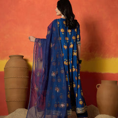 Stylum Women's Blue Floral Printed Rayon Anarkali Kurta Pant Dupatta Set (KPDBLUESPROUT)
