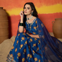Stylum Women's Blue Floral Printed Rayon Anarkali Kurta Pant Dupatta Set (KPDBLUESPROUT)