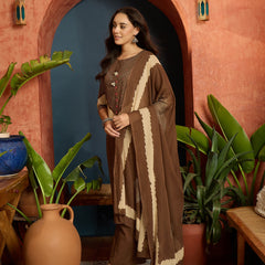 Stylum Women's Brown Bandhej Printed Cotton Straight Kurta Pant Dupatta Set (KPDBROWNDIRAM)
