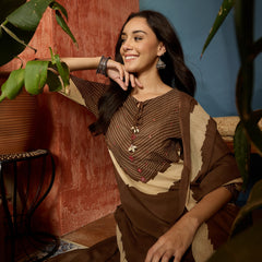 Stylum Women's Brown Bandhej Printed Cotton Straight Kurta Pant Dupatta Set (KPDBROWNDIRAM)