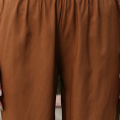 Stylum Women's Brown Solid & Embroidered Rayon Straight Kurta Pant Dupatta Set (KPDBROWNEBELL)