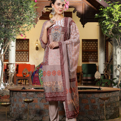 Stylum Women's Brown Printed & Embroidered Satin Straight Kurta Pant Dupatta Set (KPDBROWNEVA)