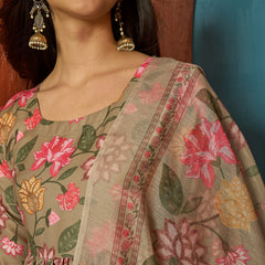 Stylum Women's Brown Floral Printed Rayon Anarkali Kurta Pant Dupatta Set (KPDBROWNFARAH)