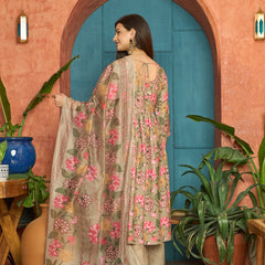 Stylum Women's Brown Floral Printed Rayon Anarkali Kurta Pant Dupatta Set (KPDBROWNFARAH)