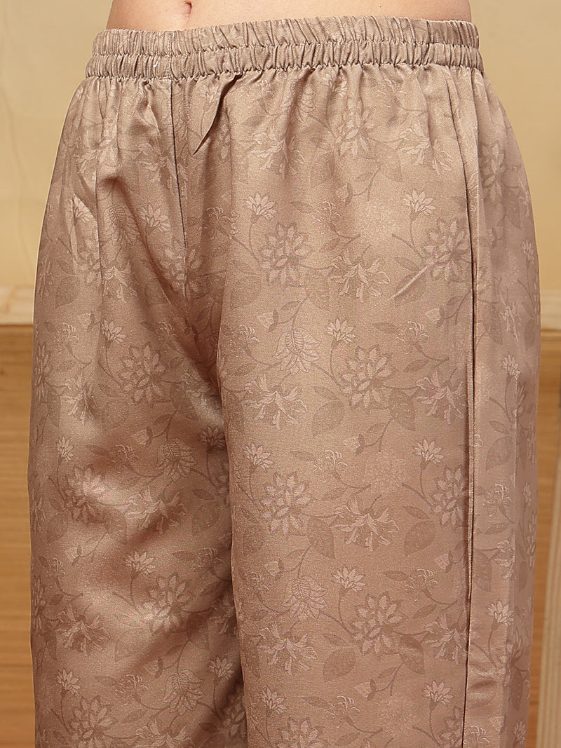 Stylum Women's Brown Floral Printed Rayon Anarkali Kurta Pant Dupatta Set (KPDBROWNFARAH)