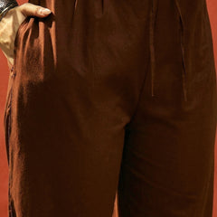 Stylum Women's Brown Solid & Embroidered Cotton A-Line Kurta Pant Dupatta Set (KPDBROWNKAMYA)