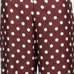 Stylum Women's Brown Polka Printed Rayon Straight Short Kurti Pant Dupatta Set (KPDBROWNPANTRY)