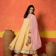 Stylum Women's Yellow Solid Rayon Anarkali Kurta Pant Dupatta Set (KPDBUTTERREVOLT)